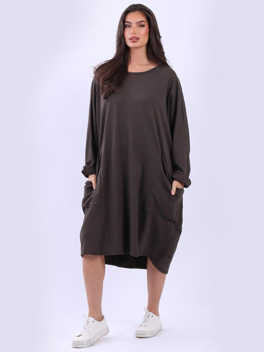 Plus Size Plain Cotton Lagenlook Midi Dress