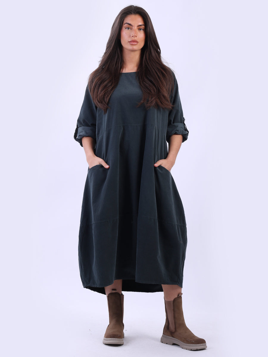 Plain Cotton Corduroy Plus Size Midi Dress