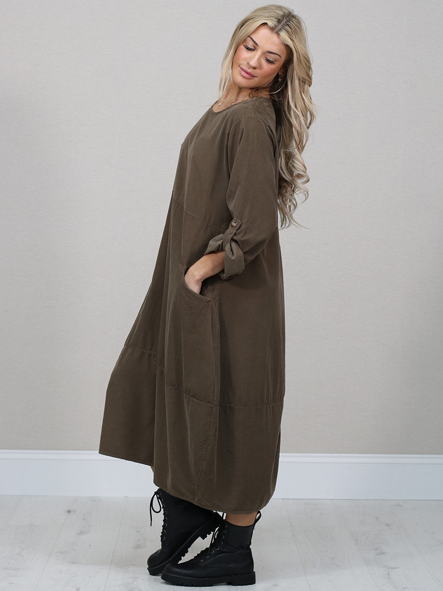 Plain Cotton Corduroy Plus Size Midi Dress