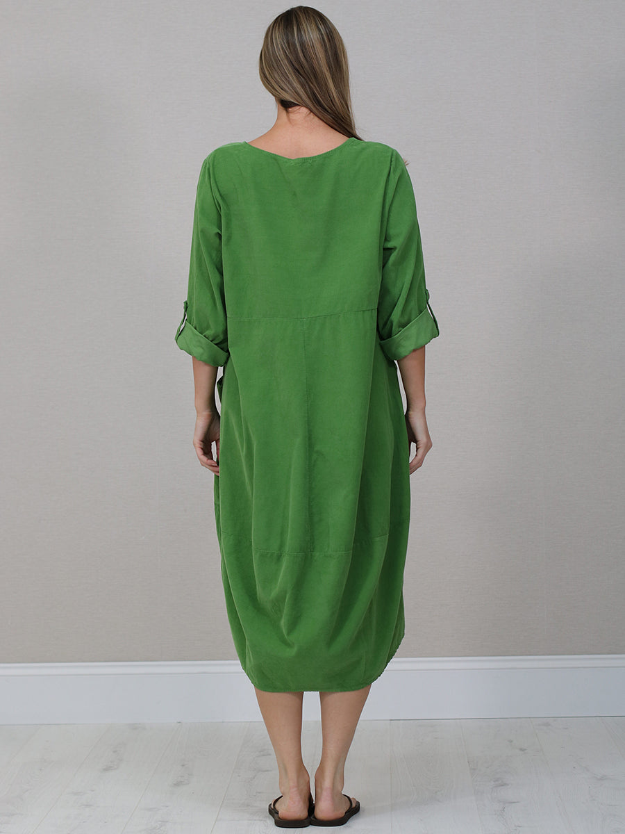 Plain Cotton Corduroy Plus Size Midi Dress