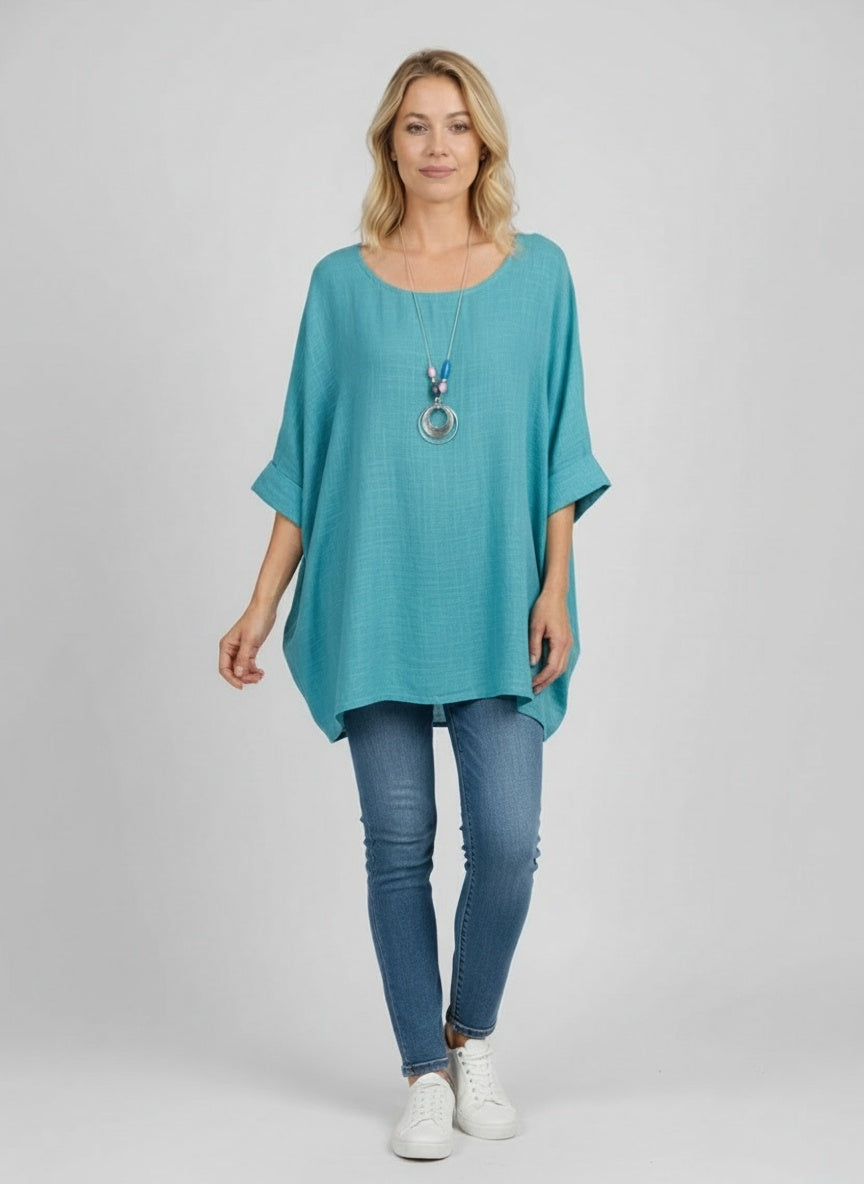 Necklace Crop Blouse Aqua