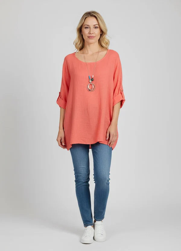 Necklace Crop Blouse Coral