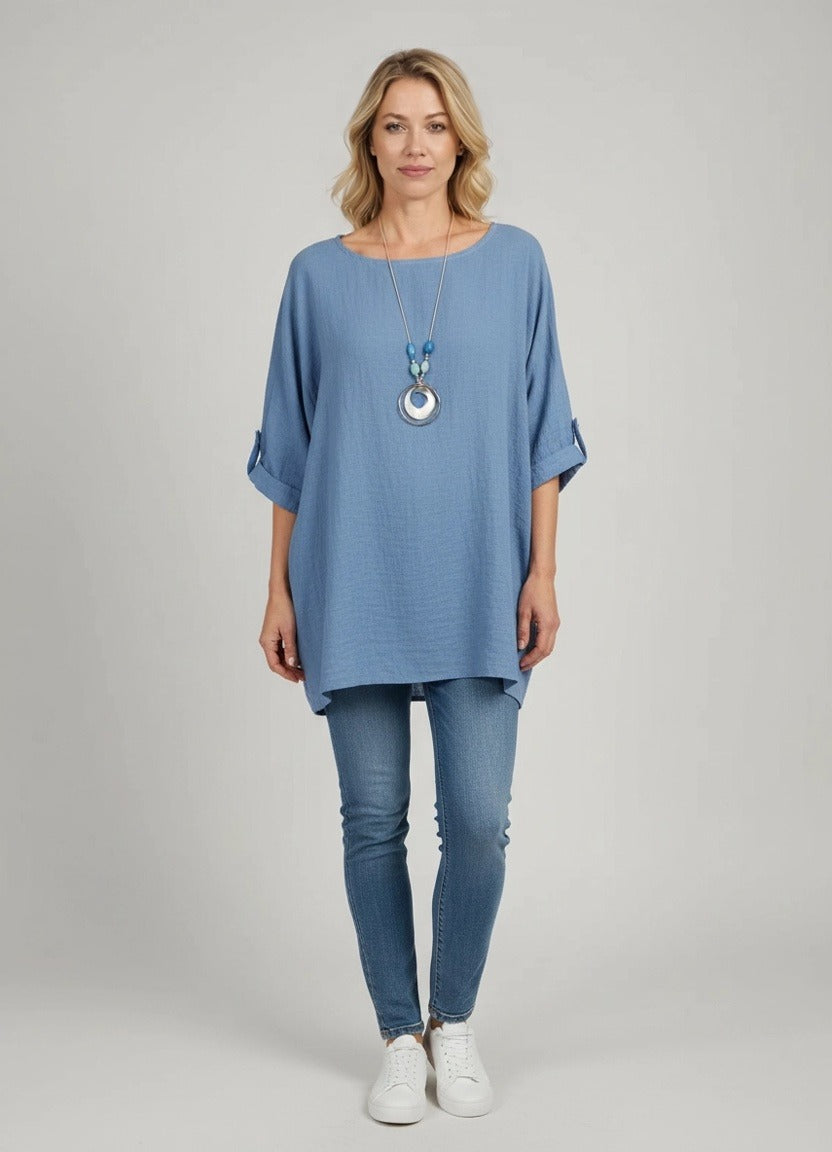 Necklace Crop Blouse Denim