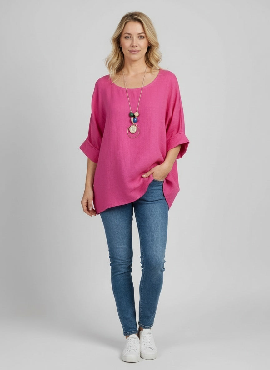 Necklace Crop Blouse Fuchsia
