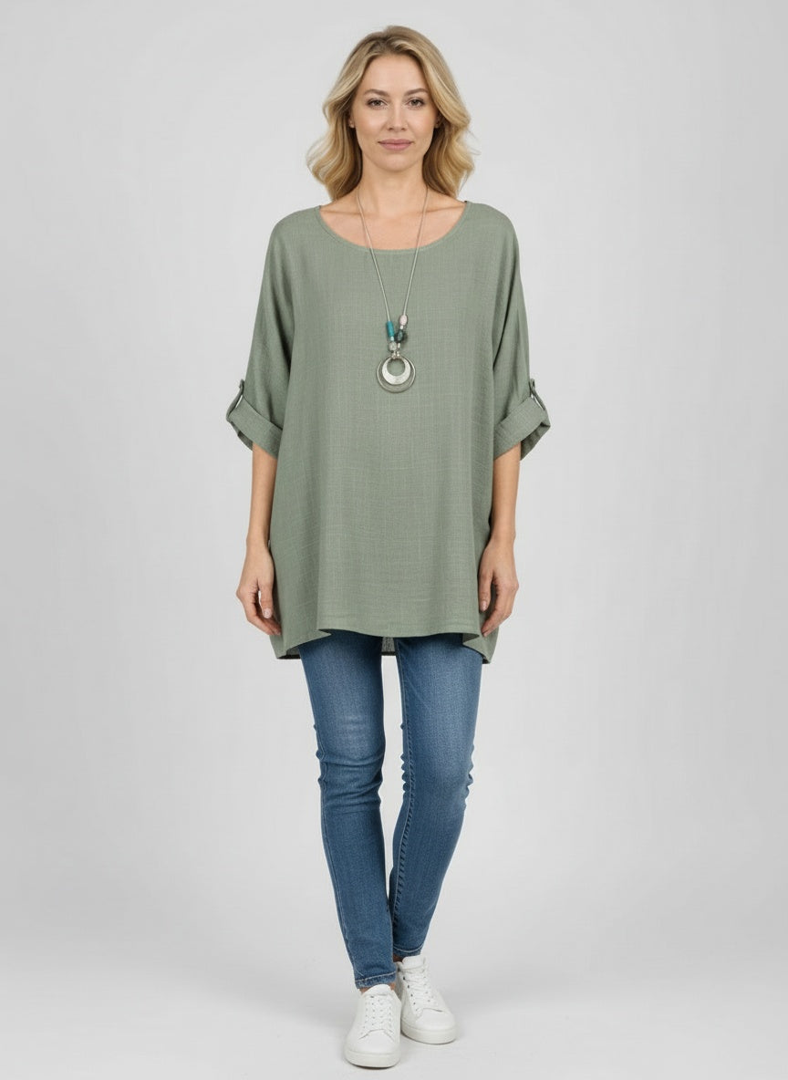 Necklace Crop Blouse Khaki