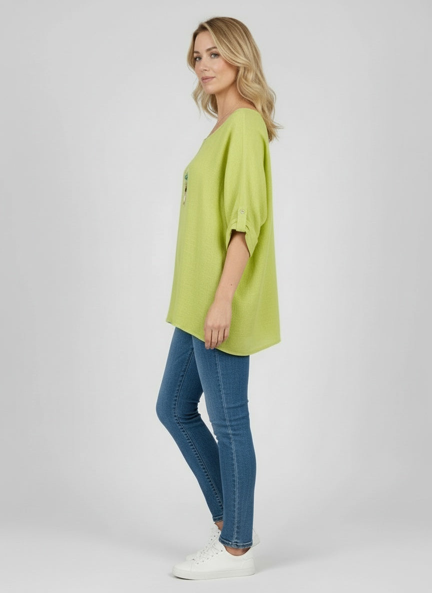 Plus Size Cotton Lagenlook Necklace Crop Top