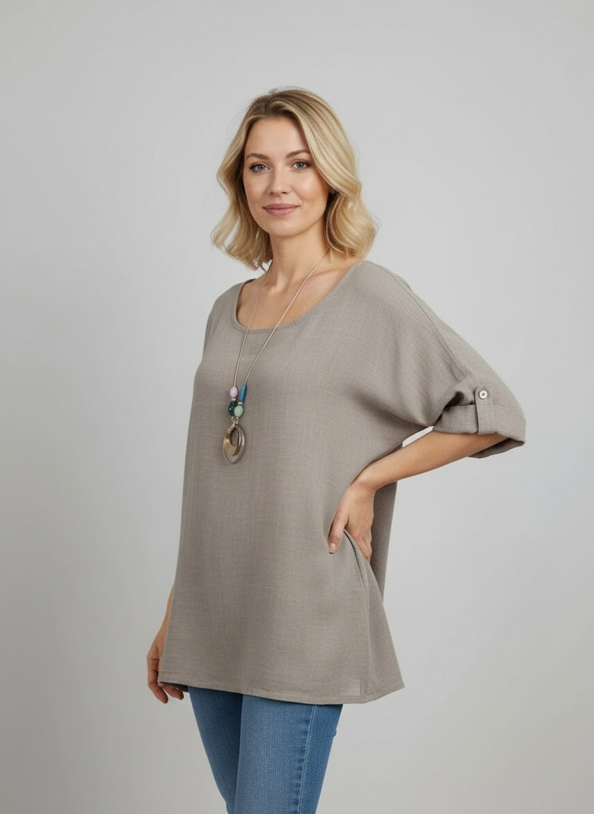 Plus Size Cotton Lagenlook Necklace Crop Top