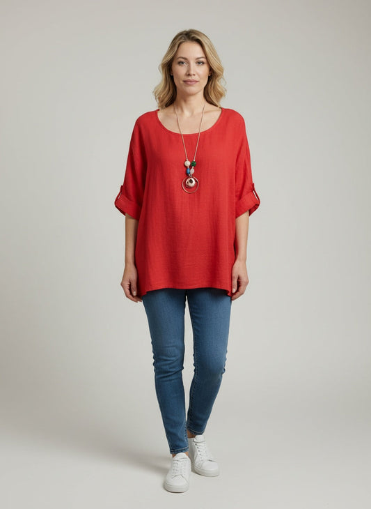 Necklace Crop Blouse Red