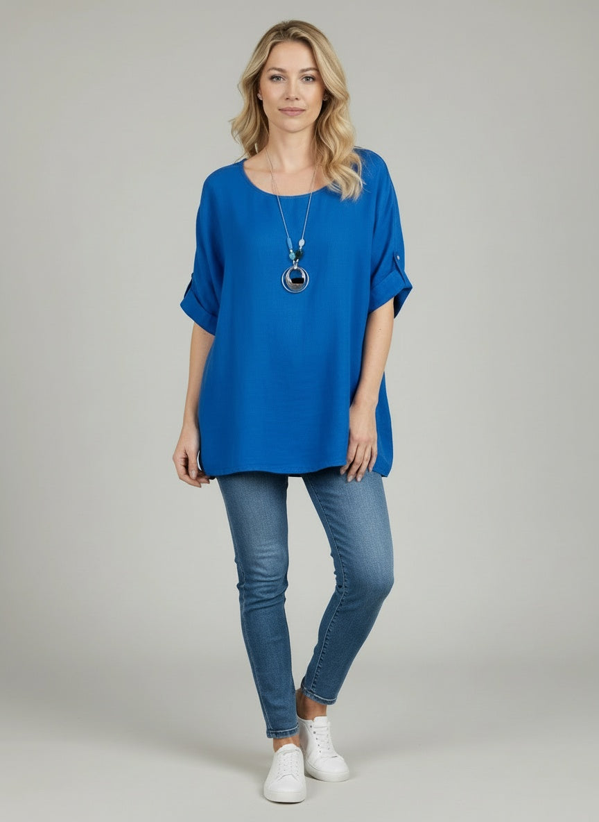 Necklace Crop Blouse Royal Blue