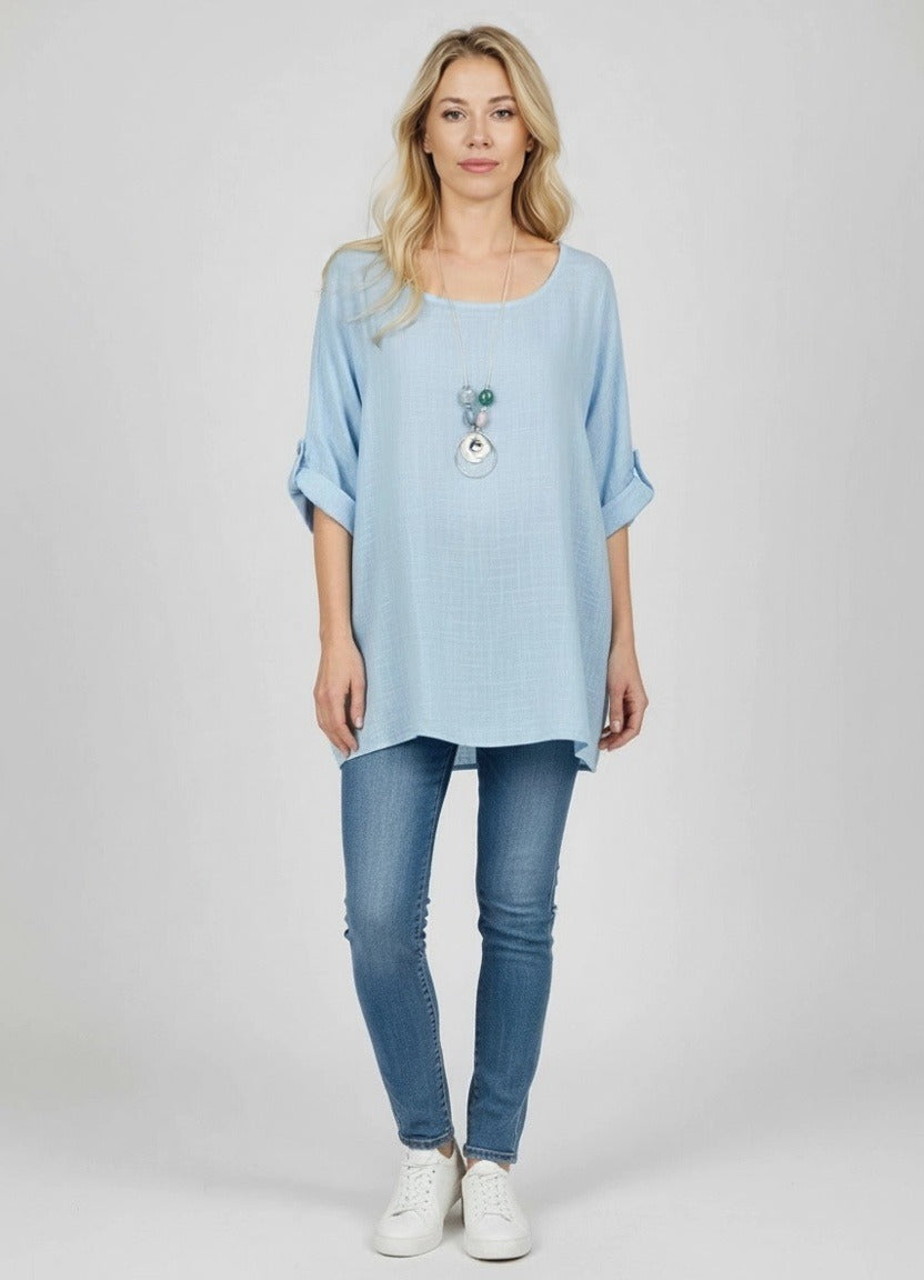 Necklace Crop Blouse Sky Blue