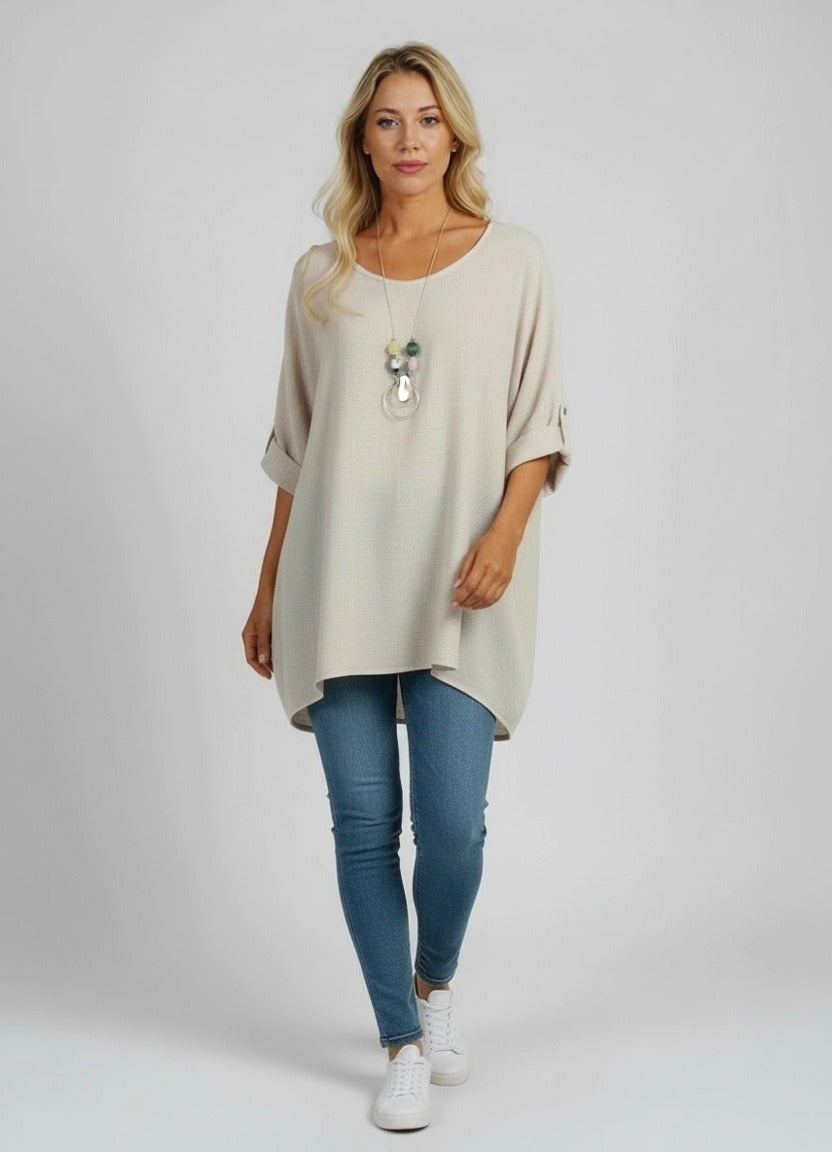 Necklace Crop Blouse Beige