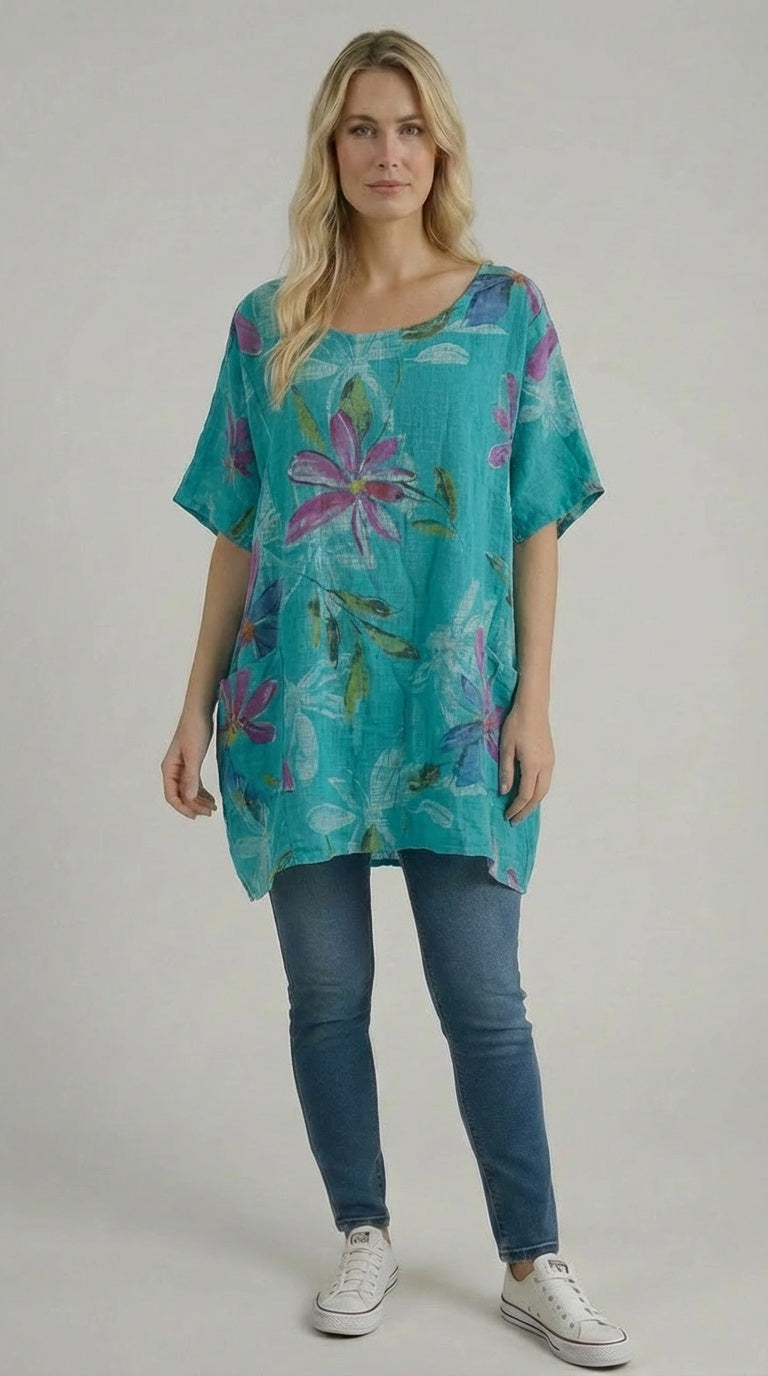 Plus Size Cotton Top Aqua