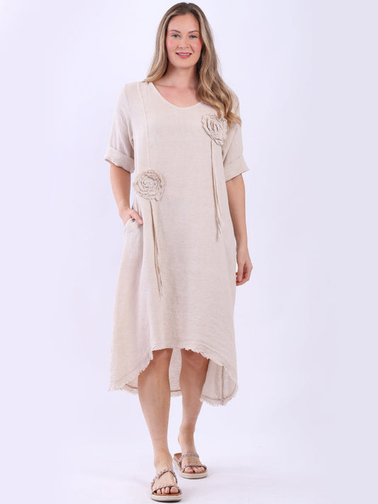 Oversized Solid Linen Applique Slouchy Dress