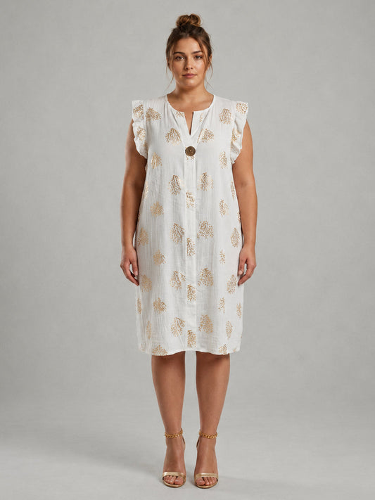 Gold Foil Oversized Dress Beige