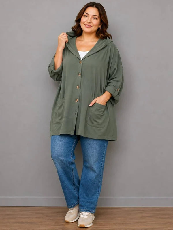 Plus Size Cotton Hoodie  Khaki