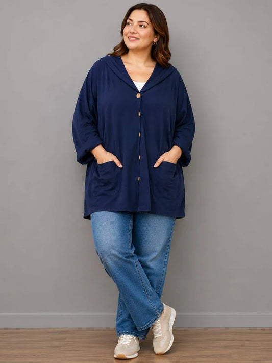 Plus Size Cotton Hoodie Navy