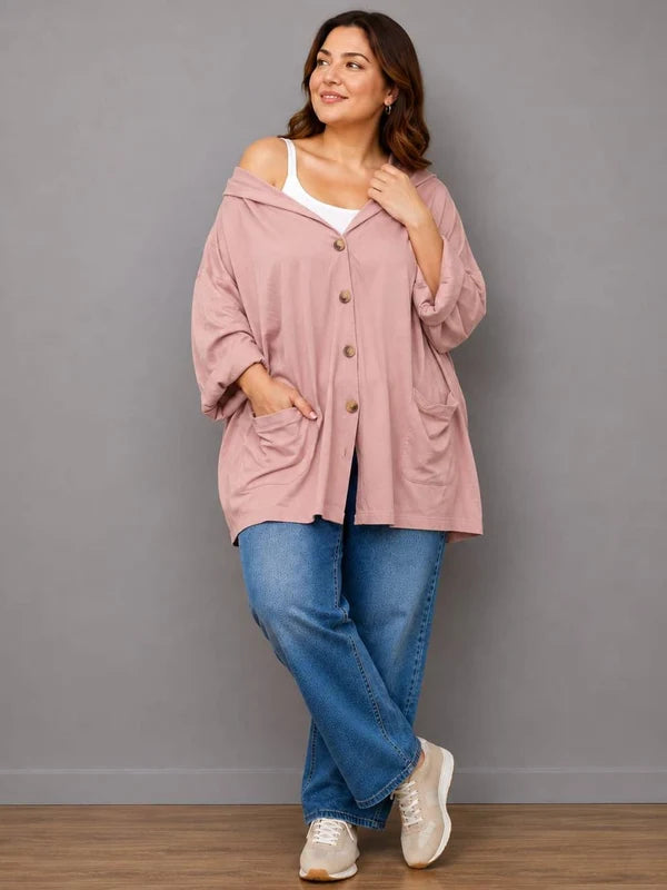 Plus Size Cotton Hoodie Pink