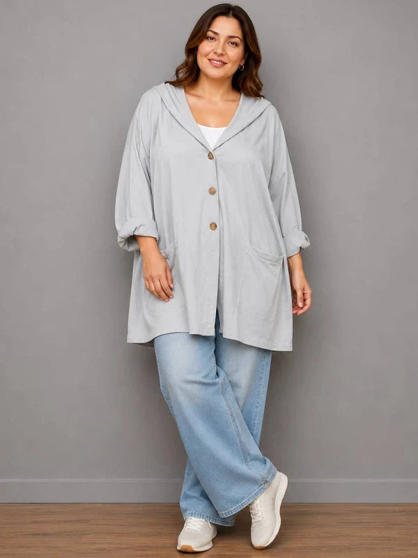 Plus Size Cotton Hoodie Silver