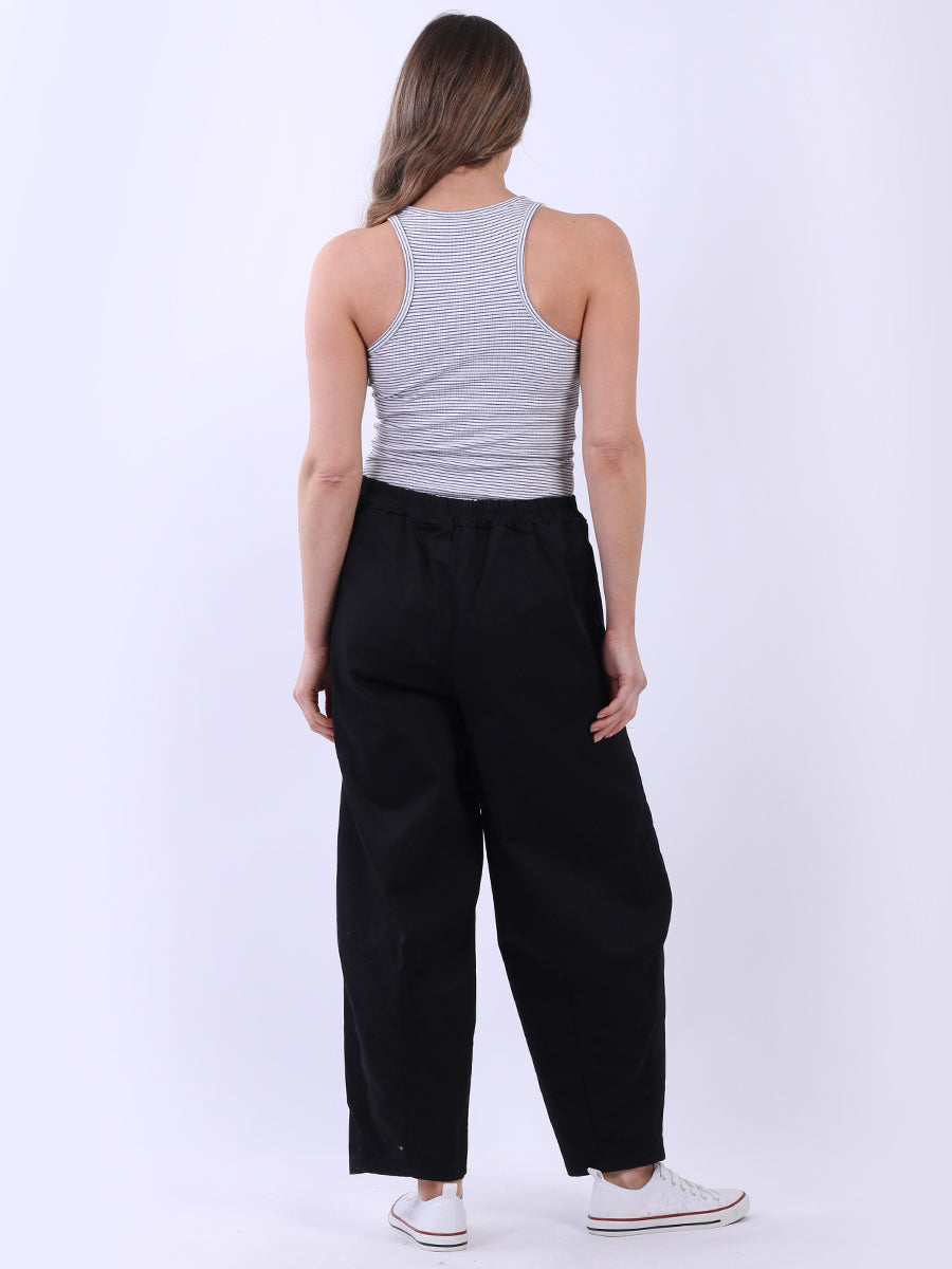 Solid Relaxed Fit Ladies Cotton Trouser