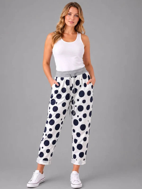 Polka Dot Print Side Pocket Jogger Pant White