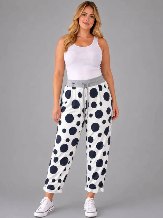 Polka Dot Print Side Pocket Jogger Pant White