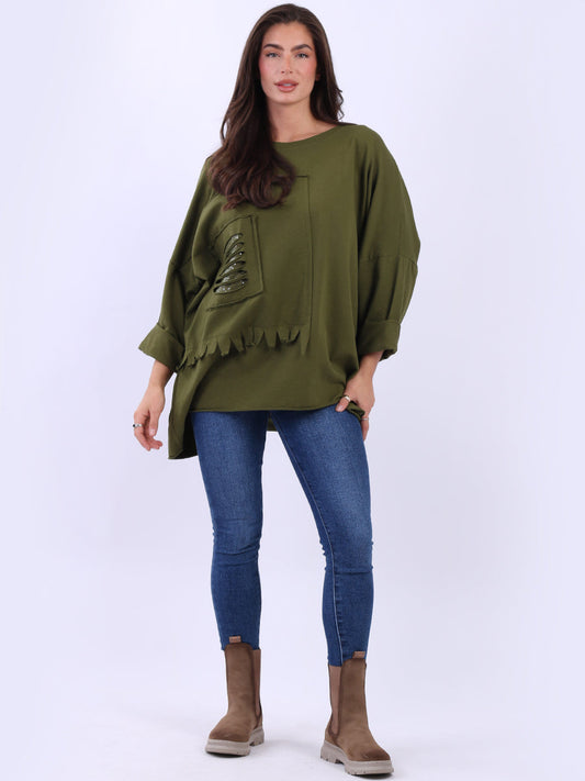 Sequin Ripped Batwing Cotton Oversized T-Shirt