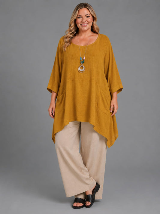 Plus Size Cotton Tunic Top Mustard