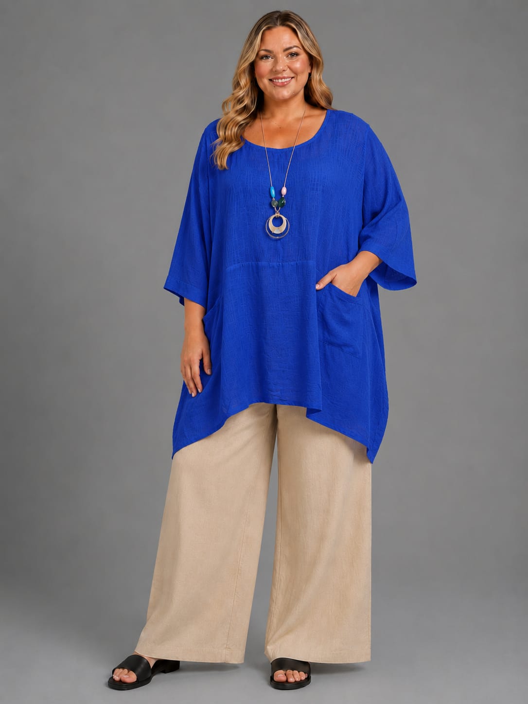 Plus Size Cotton Tunic Top Royal Blue