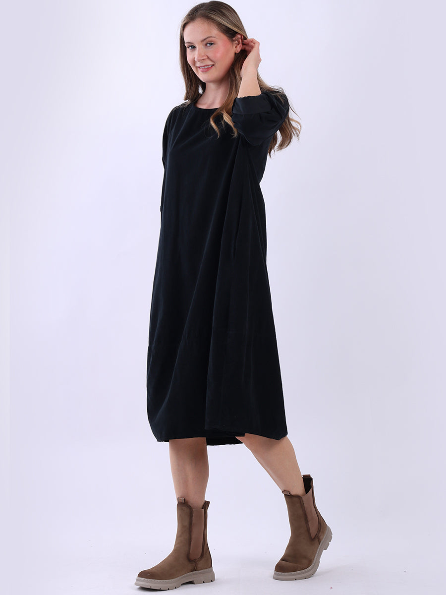 Plus Size Plain Cotton Corduroy Midi Dress