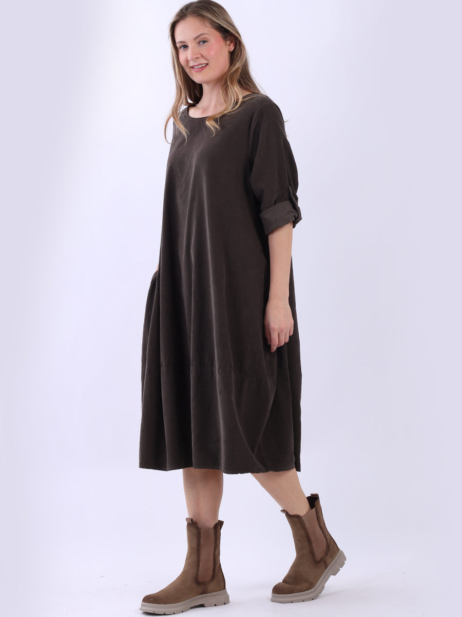 Plus Size Plain Cotton Corduroy Midi Dress