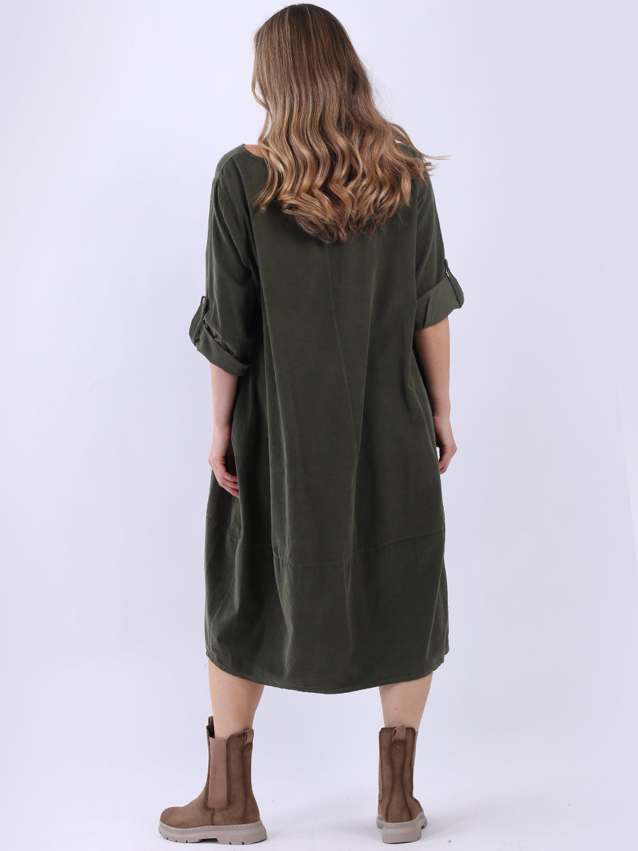 Plus Size Plain Cotton Corduroy Midi Dress