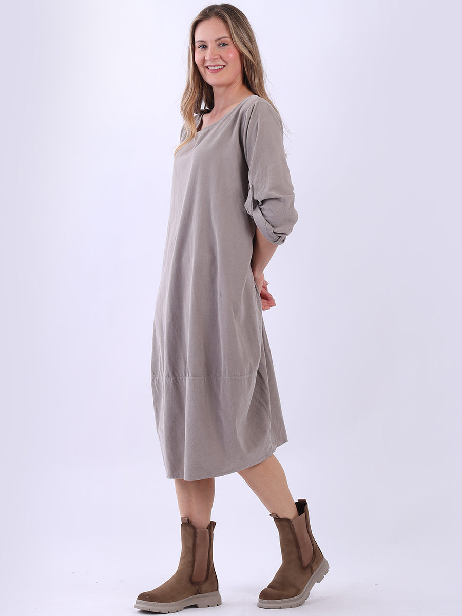 Plus Size Plain Cotton Corduroy Midi Dress