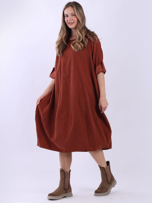 Plus Size Plain Cotton Corduroy Midi Dress