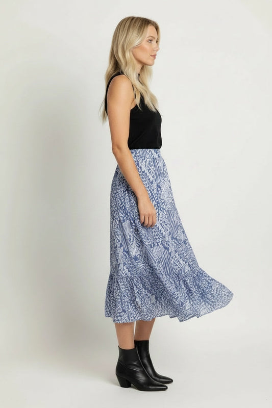 Plus Size Geometric Print Cotton Denim Skirt