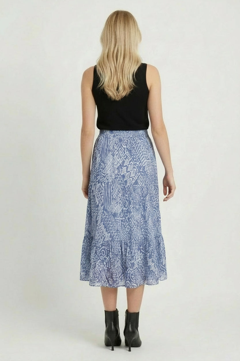 Plus Size Geometric Print Cotton Denim Skirt