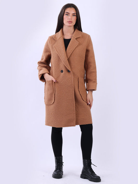 Double Breasted Plain Woolen Teddy Coat