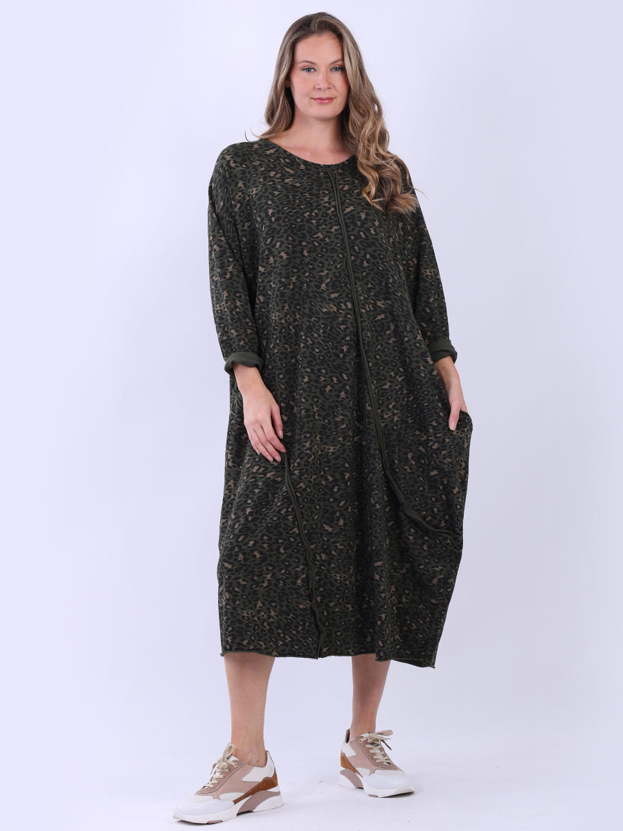 Leopard Print Oversized Midi Cotton Dress