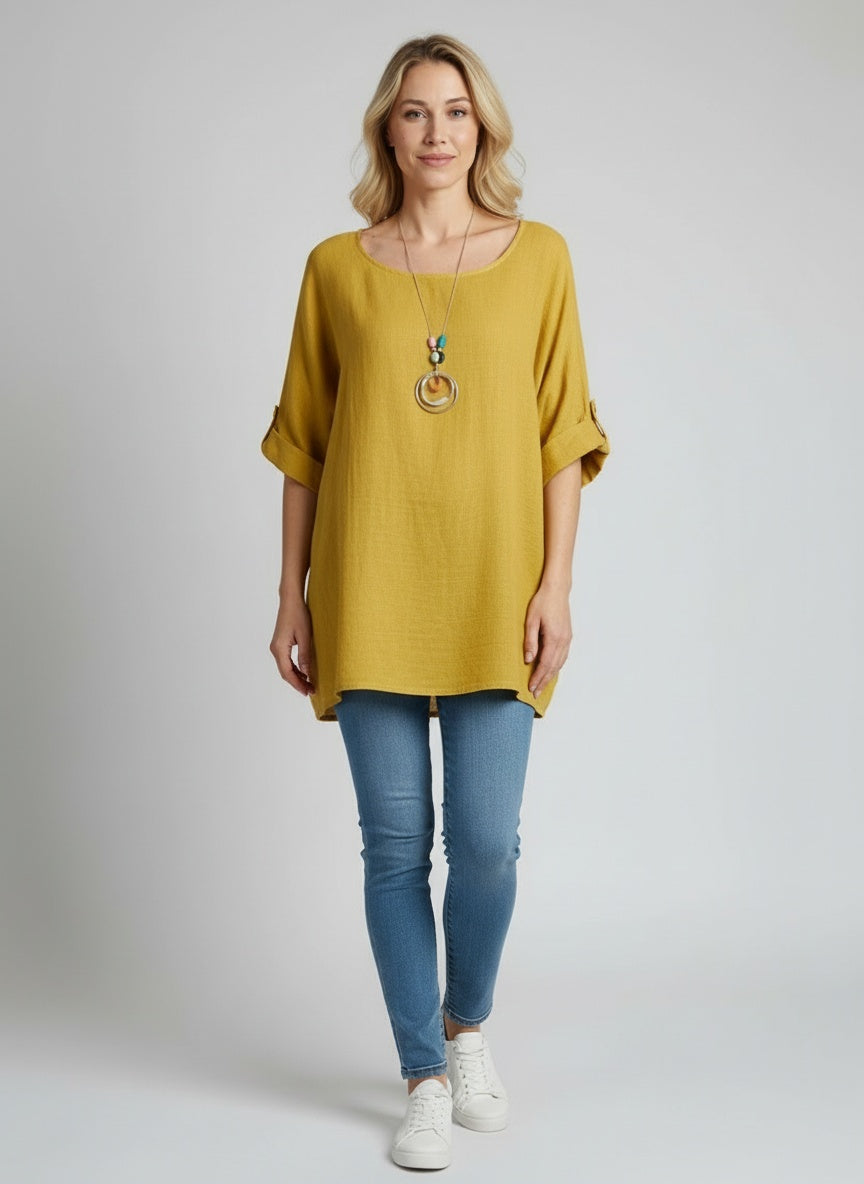 Necklace Crop Blouse Mustard