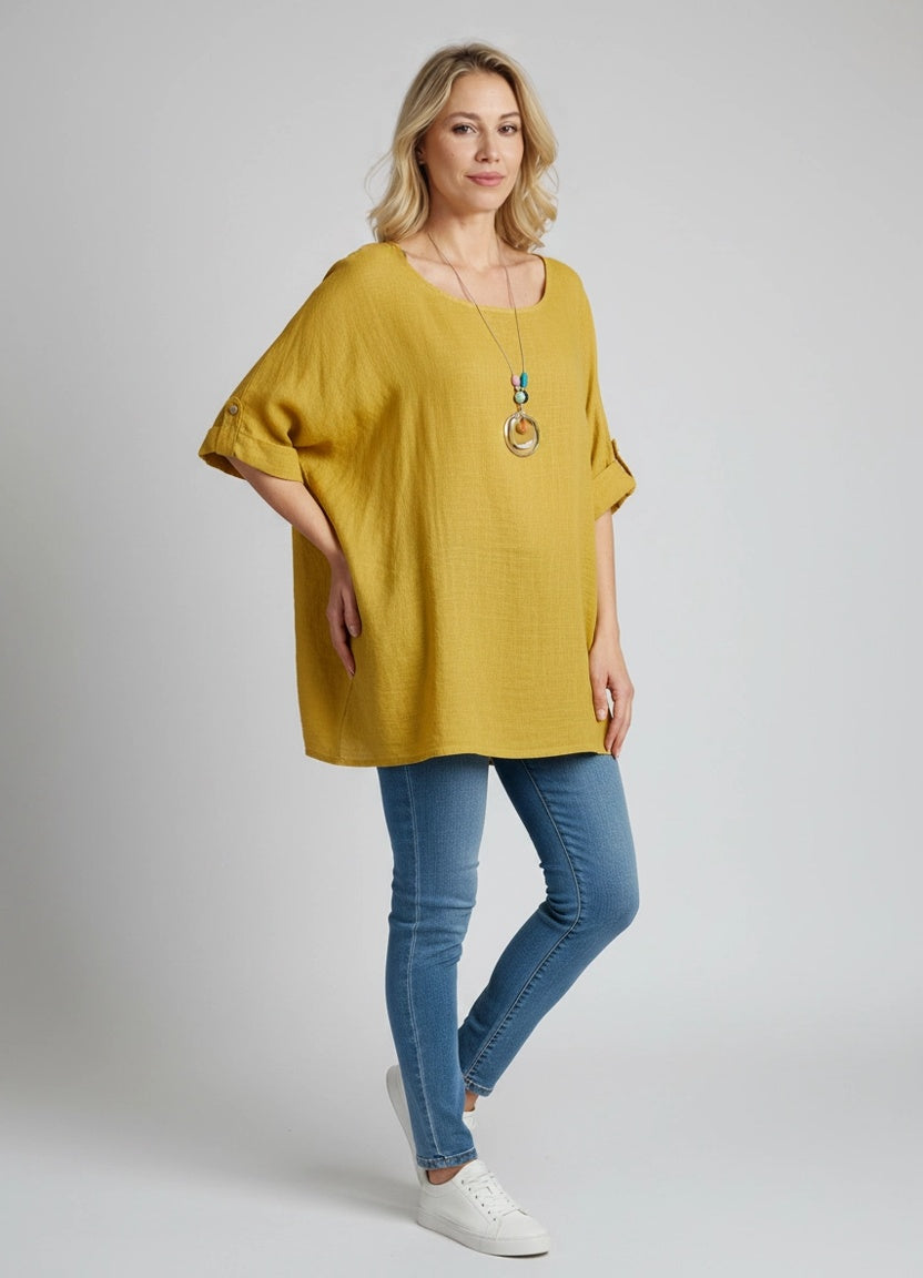 Plus Size Cotton Lagenlook Necklace Crop Top