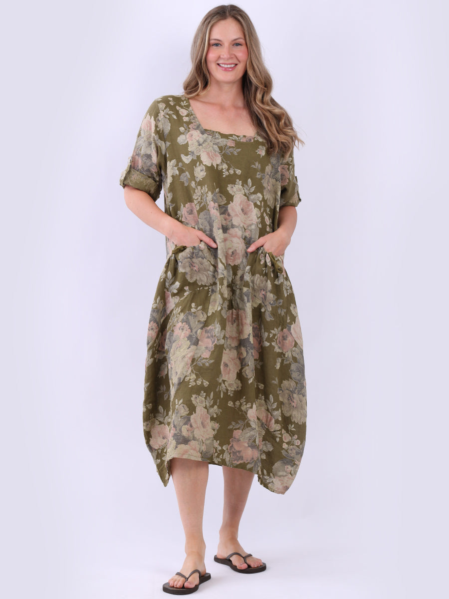 Ladies Linen Floral Summer Midi Dress
