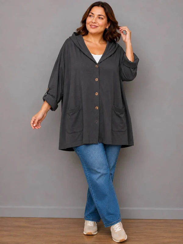 Plus Size Cotton Hoodie Charcoal