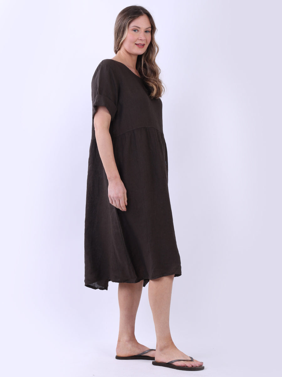 Plain Linen Swing Midi Dress