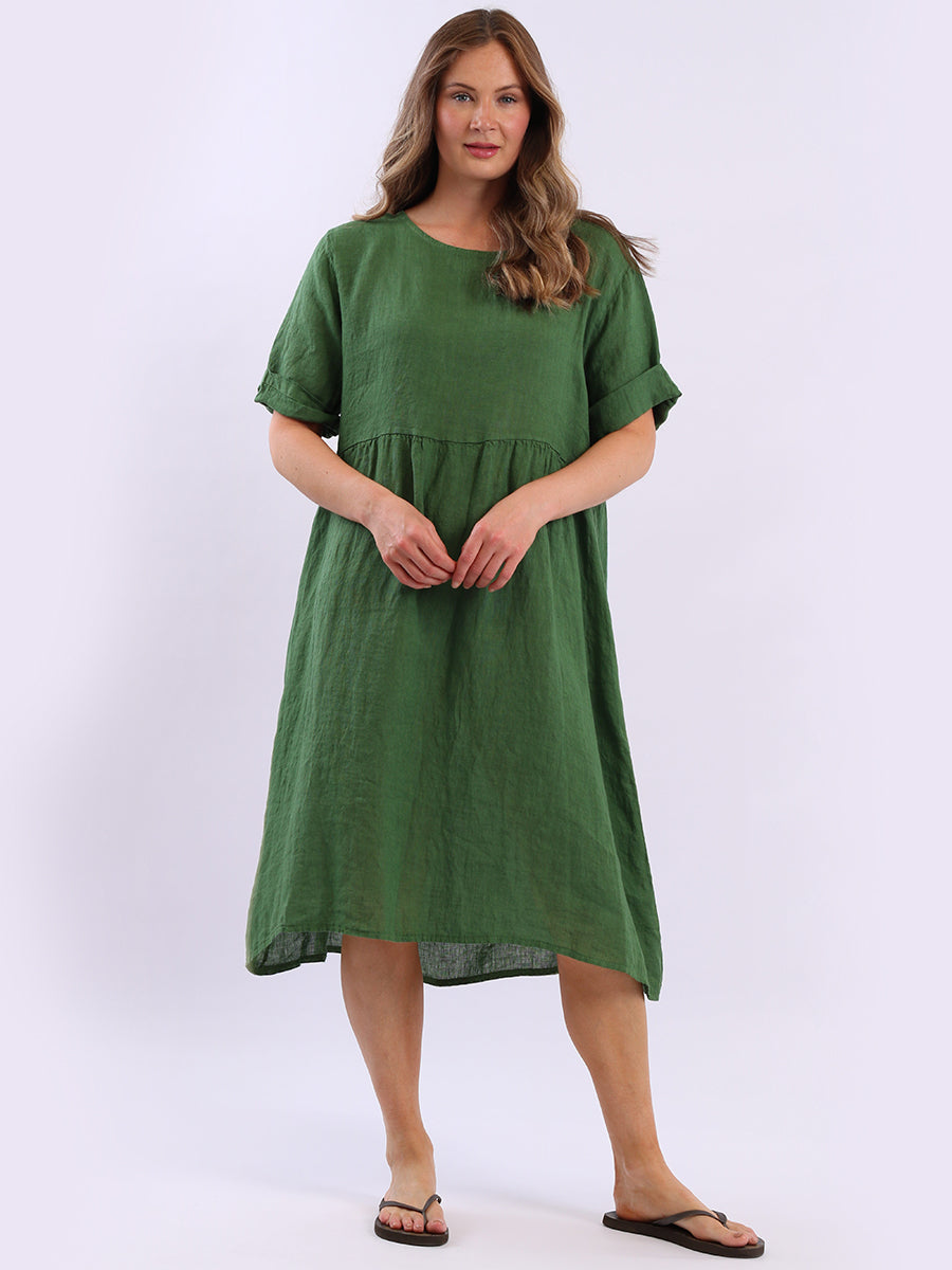 Plain Linen Swing Midi Dress