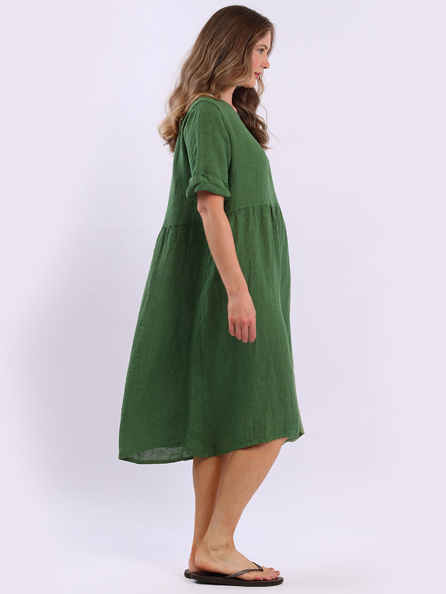 Plain Linen Swing Midi Dress