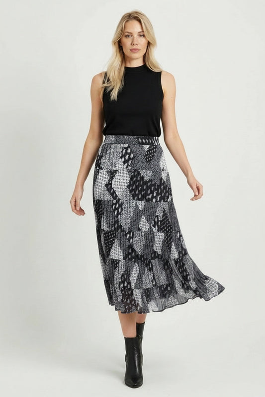Patch Work Midi Cotton Skirt Charcoal