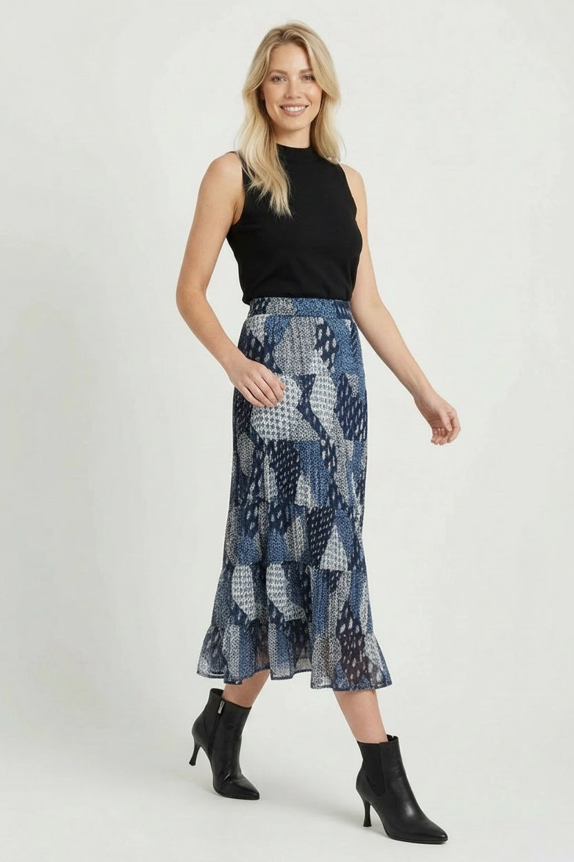 Patch Printed Plus Size Cotton Skirt