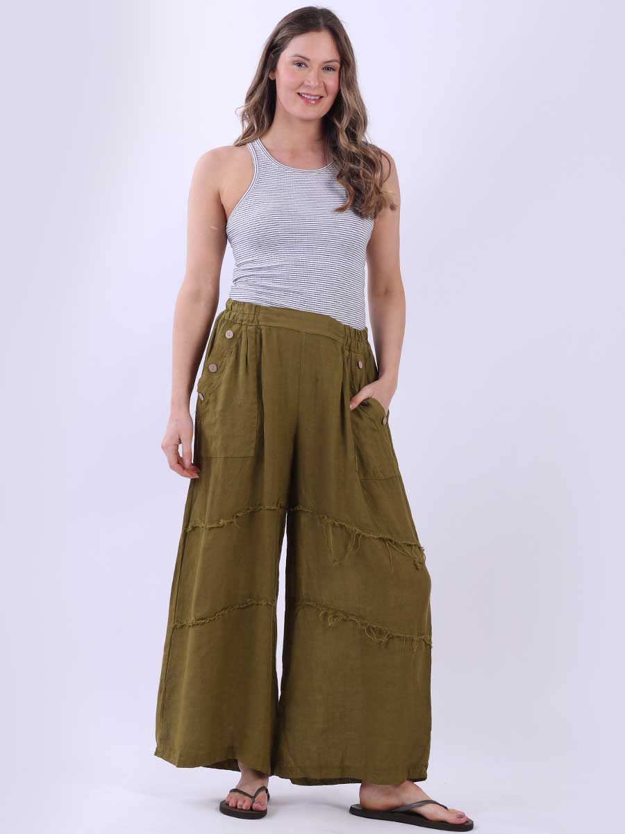Wide Leg Linen Pant Olive