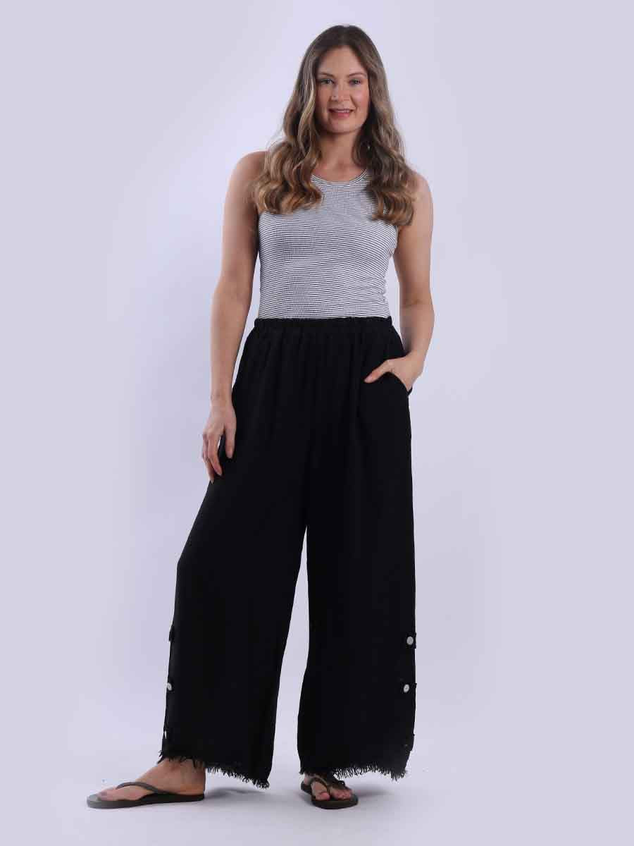 Wide Leg Linen Pant Black