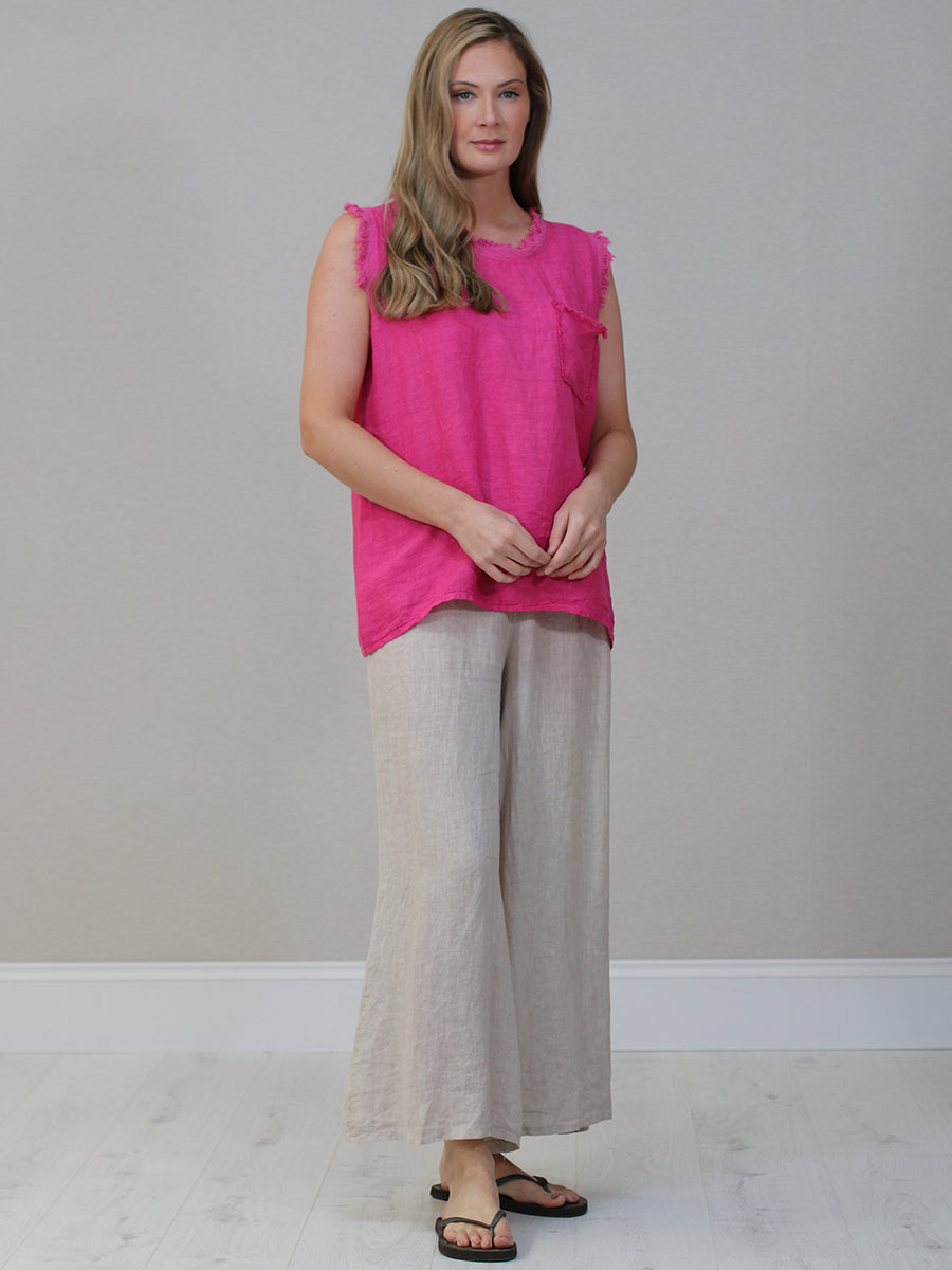 Linen Crop Vest Top Fuchsia