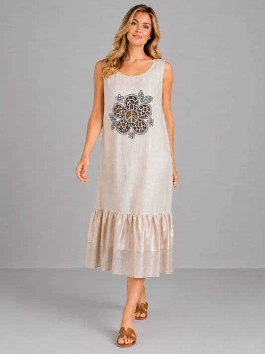 Sequin Flower Frill Hem Maxi Dress